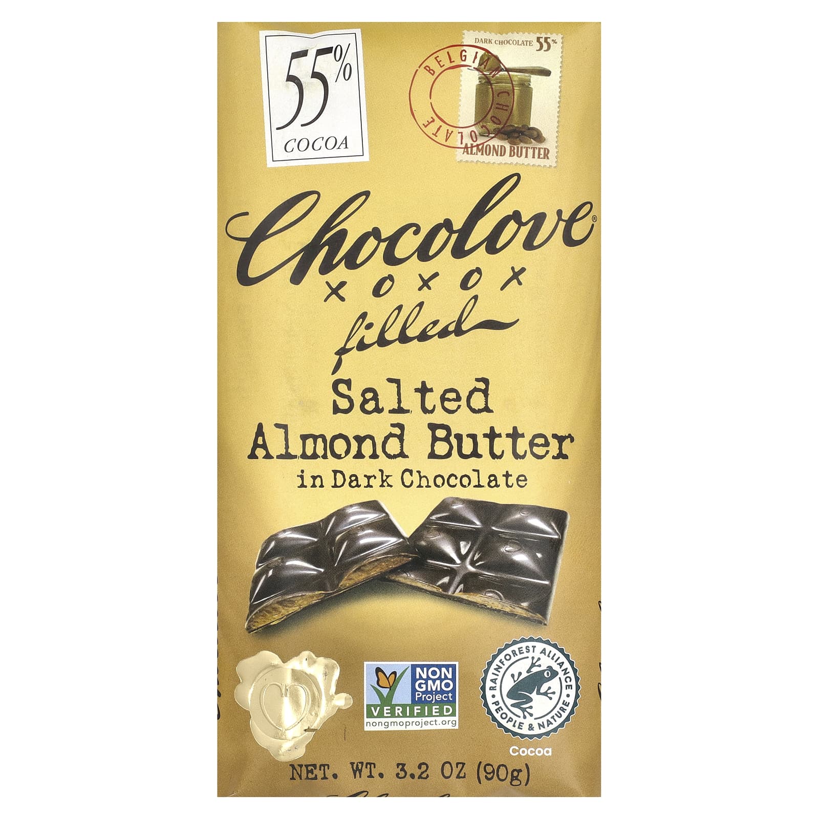 Темный шоколад Chocolove 55% Cocoa, вкус Salted Almond Butter in Dark Chocolate, 90 г