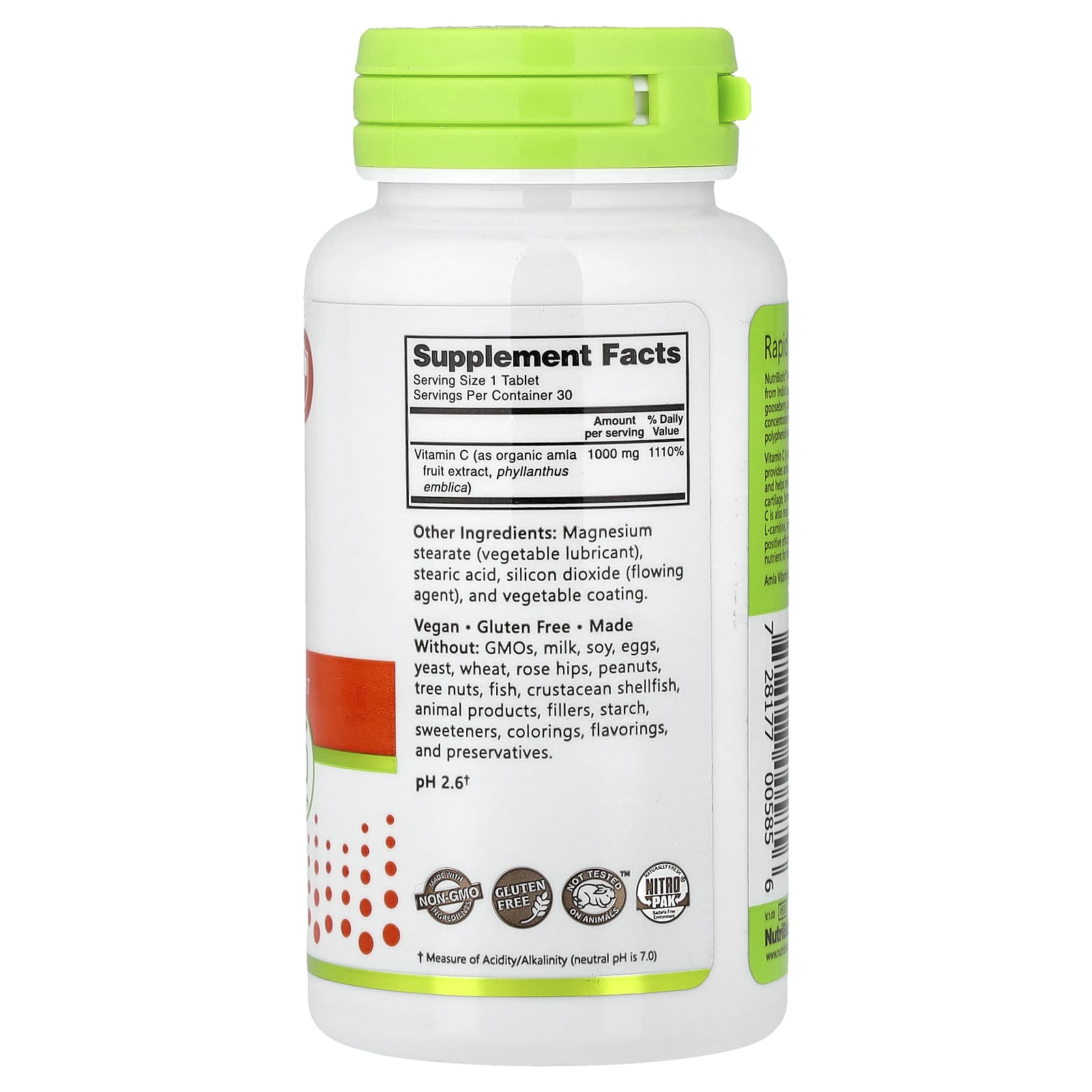Витамин C NutriBiotic Immunity Amla 30 Vegan Tablets, 1000 мг, таблетки — фото 2