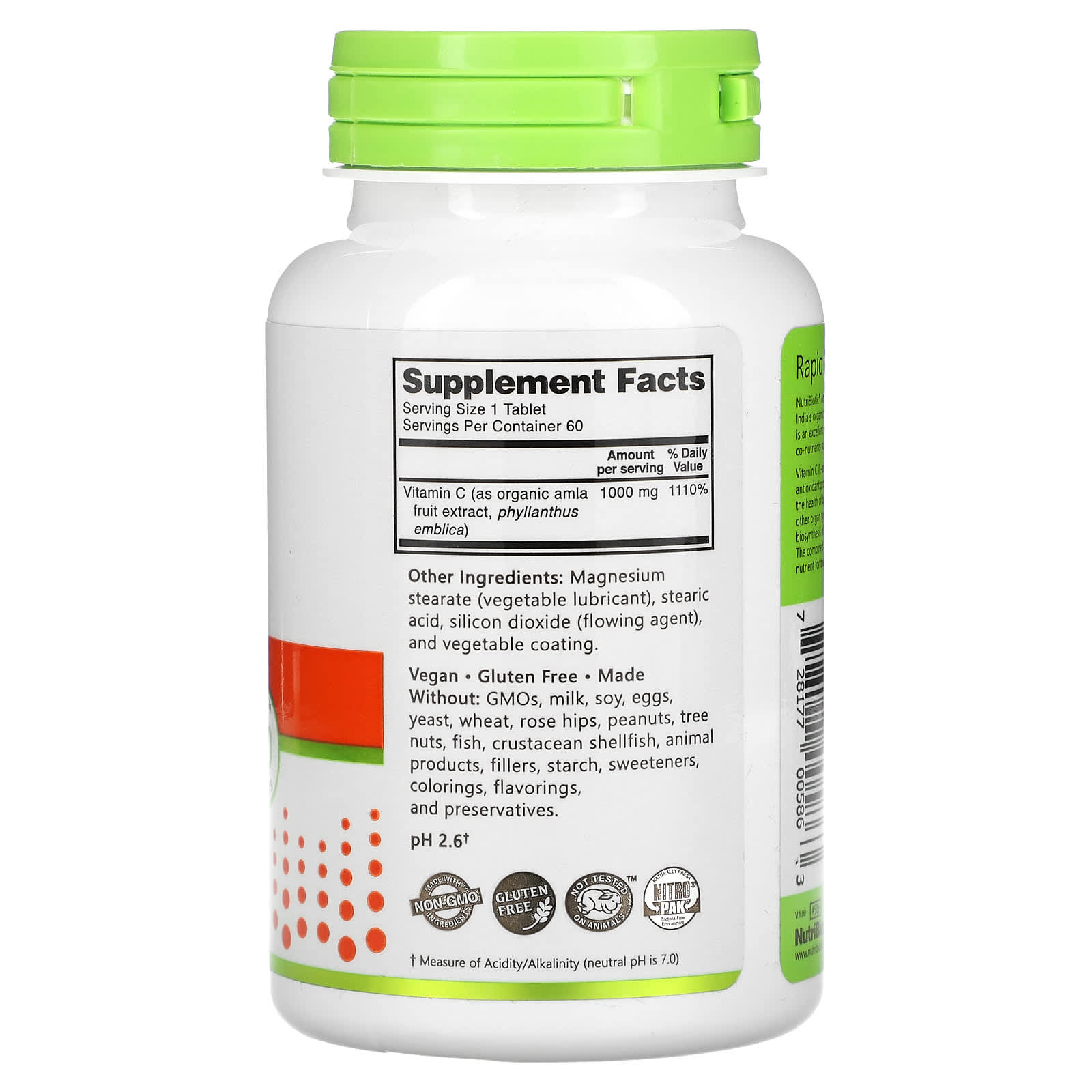 Витамин C NutriBiotic Immunity Amla 60 Vegan Tablets, 1000 мг, таблетки — фото 2