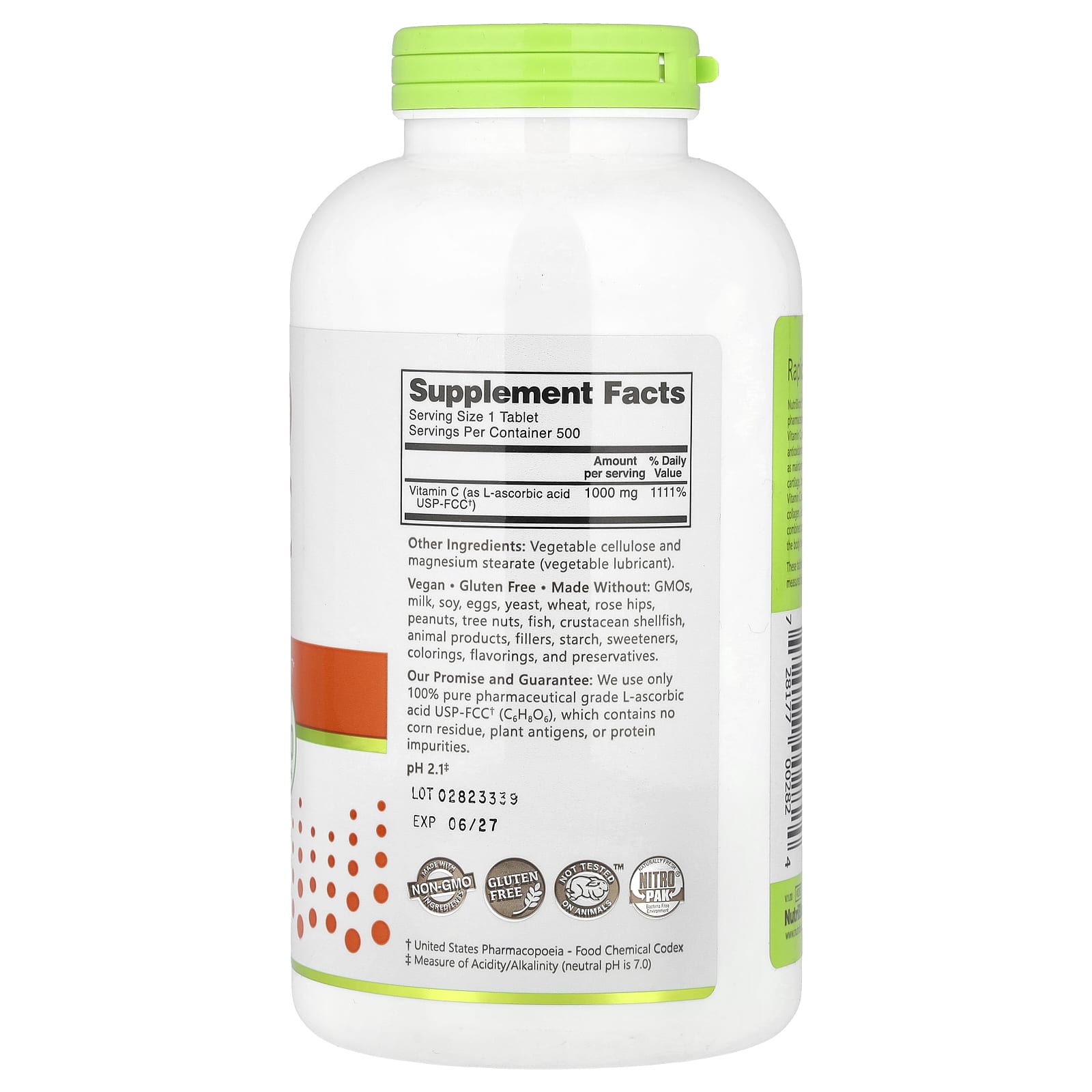 Витамин C NutriBiotic Immunity 500 Vegan Tablets, 1000 мг, таблетки — фото 2