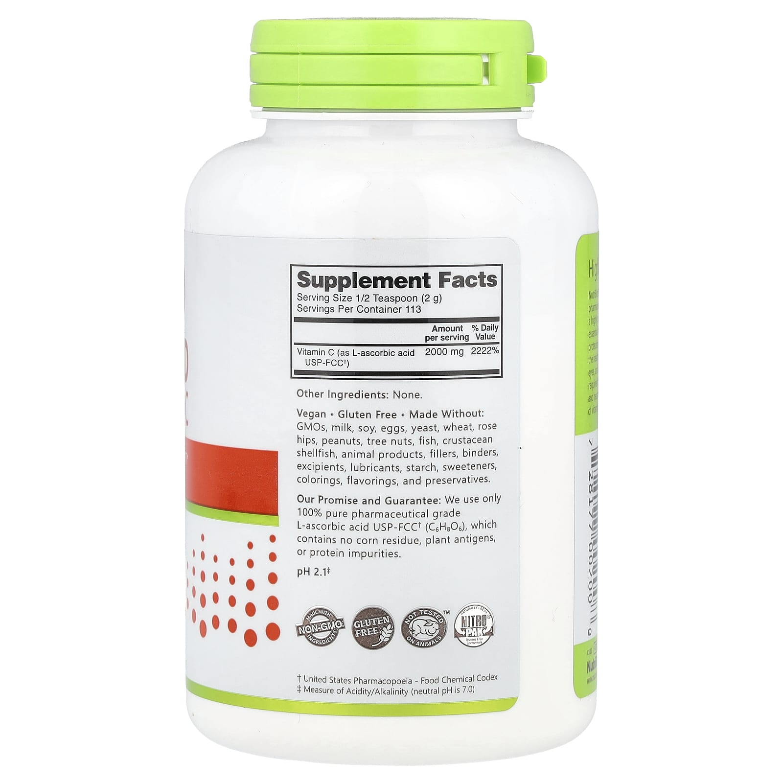 Аскорбиновая кислота с биофлавоноидами NutriBiotic Immunity Ascorbic Acid 100% Pure Vitamin C, кристаллический порошок, 227 г — фото 2