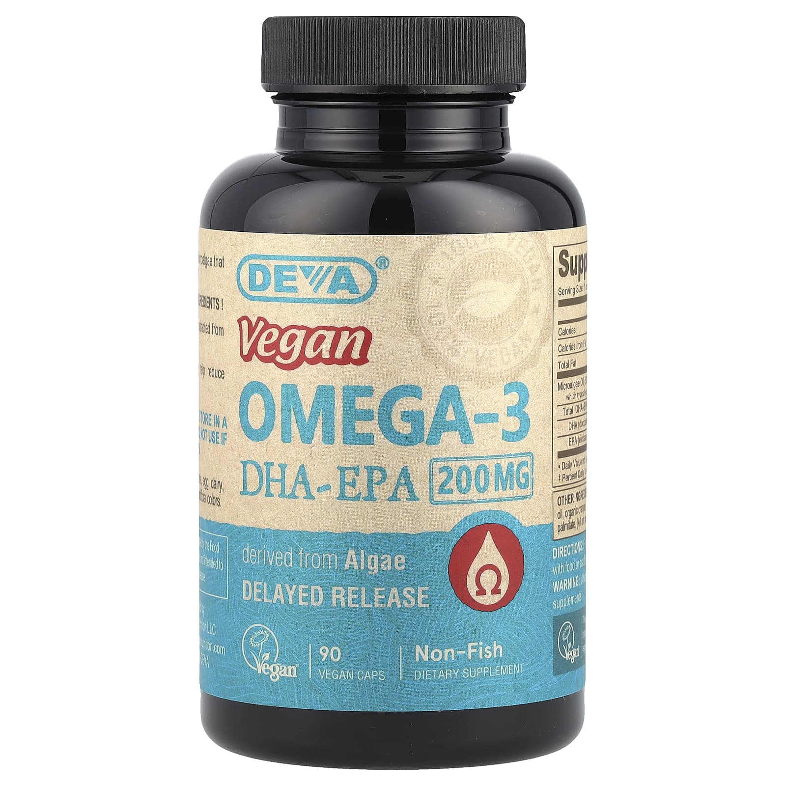 Омега-3 Deva Vegan DHA-EPA Delayed Release 90 Vegan Caps, 200 мг