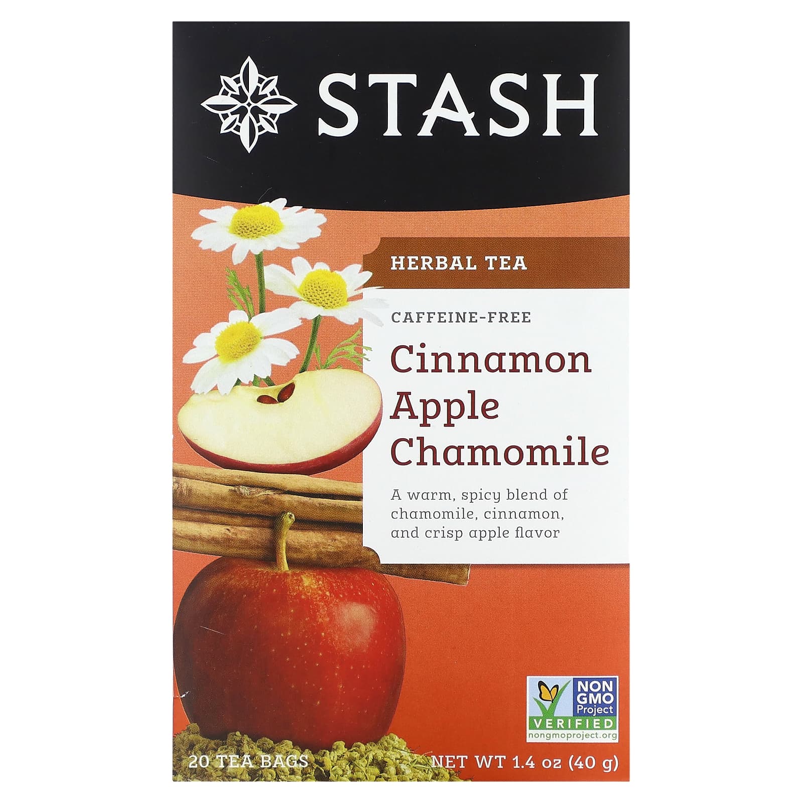 Травяной чай Stash Tea 20 Tea Bags, без кофеина, вкус Cinnamon Apple Chamomile, 40 г, чайные пакетики — фото 2
