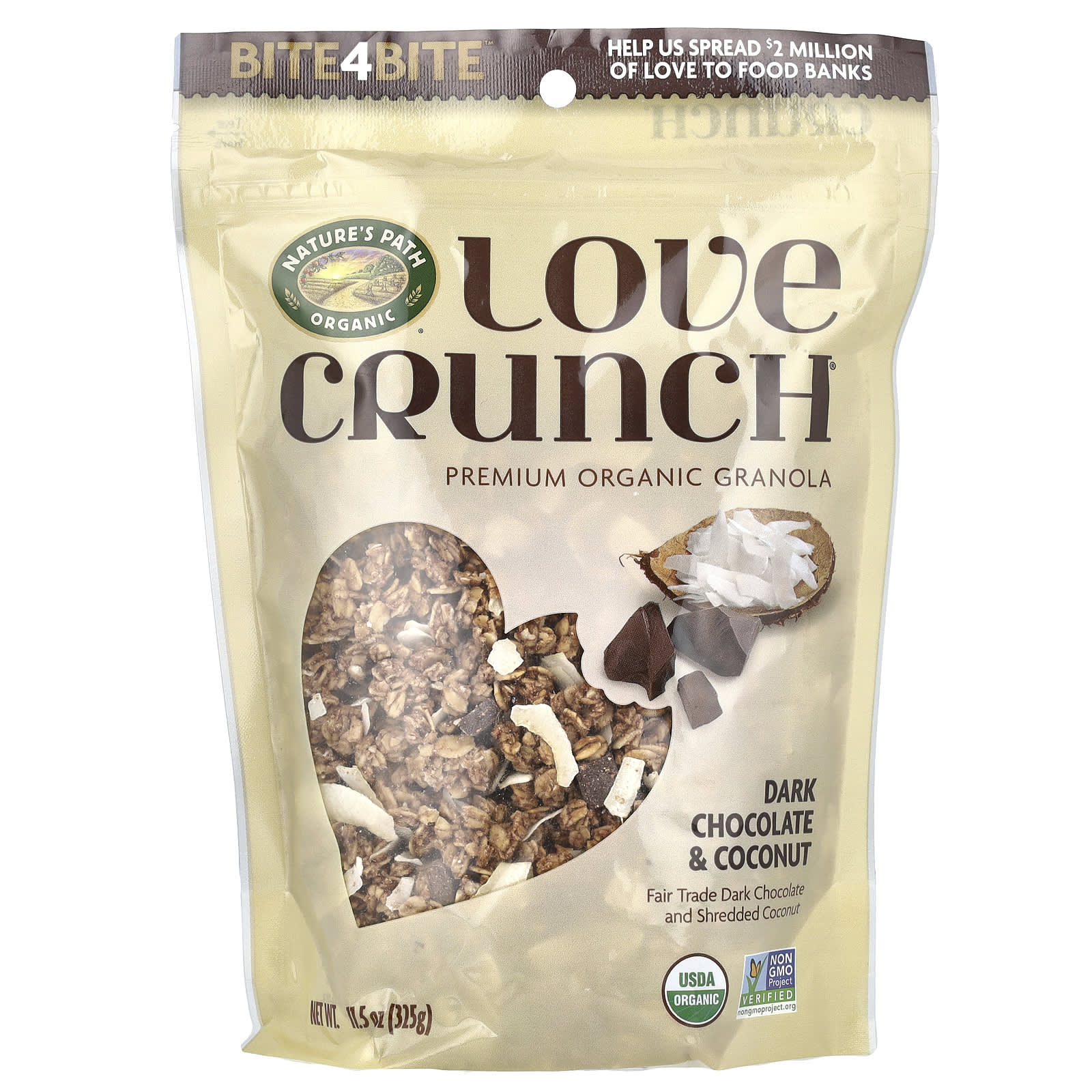 Темный шоколад Nature's Path Love Crunch® Premium Organic Granola, вкус Dark Chocolate & Coconut, 325 г