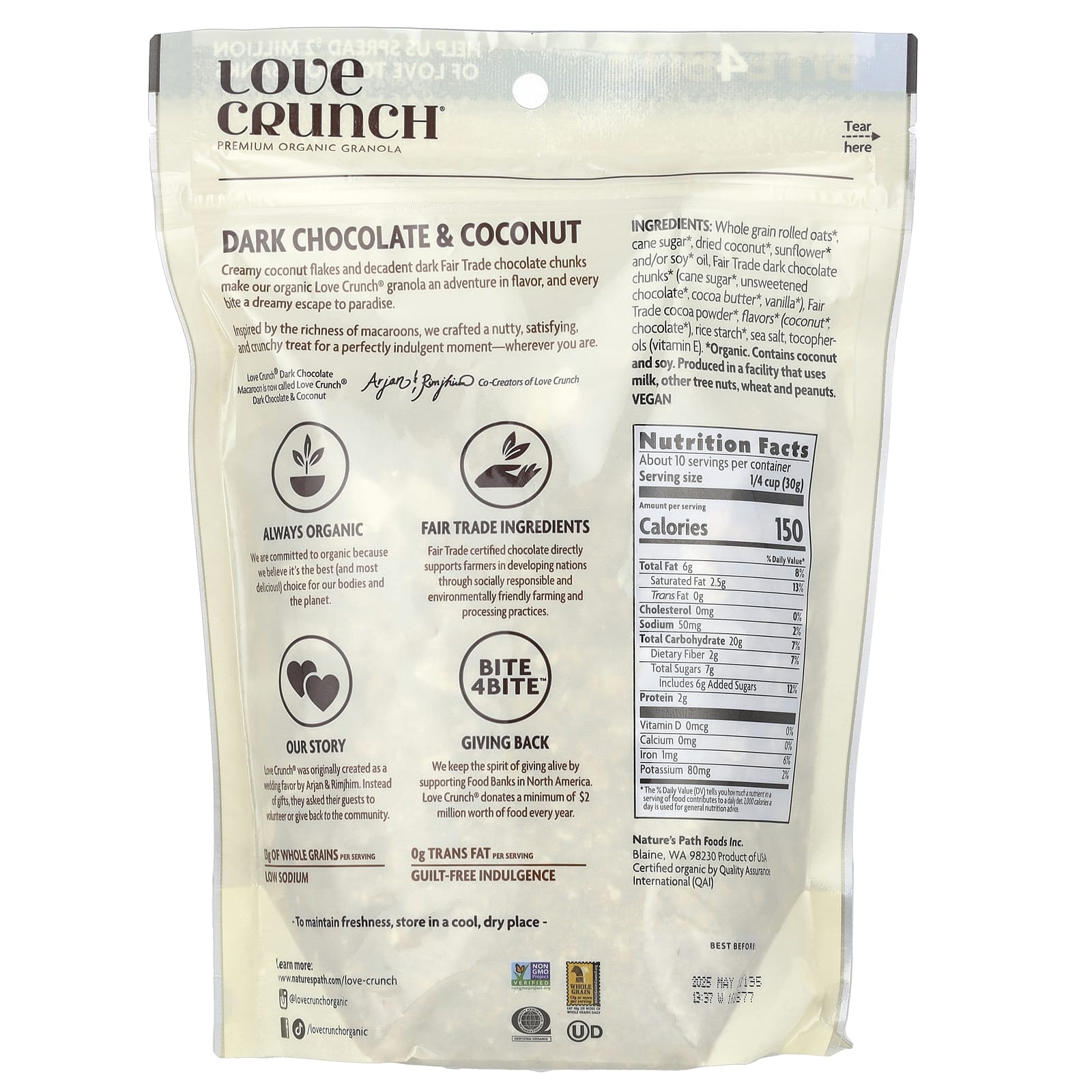 Темный шоколад Nature's Path Love Crunch® Premium Organic Granola, вкус Dark Chocolate & Coconut, 325 г — фото 2