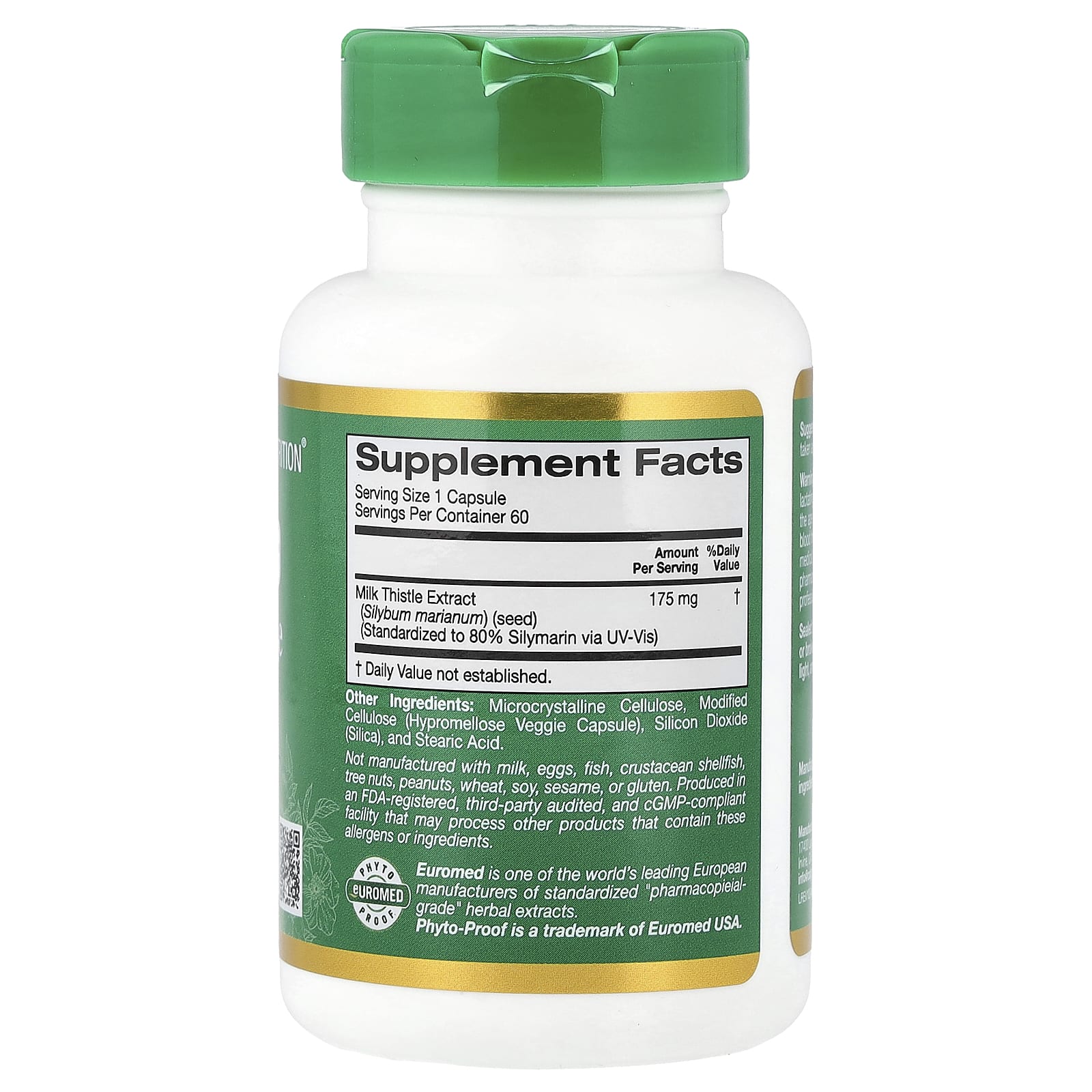 Расторопша California Gold Nutrition EuroHerbs Extract Euromed Quality, 175 мг, 60 растительных капсул — фото 2