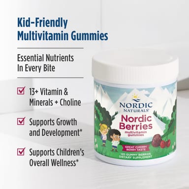 Мультивитамины Nordic Naturals Nordic Berries Gummies Cherry Berry 120 Gummy Berries, для детей от 3 лет, жевательные пастилки