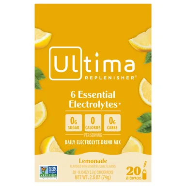 Фото товара: Электролитный напиток Ultima Replenisher, 20 стикпаков, лимонный вкус