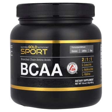 Аминокислотный комплекс California Gold Nutrition Sport BCAA AjiPure® Branched Chain with L-Leucine L-Isoleucine and L-Valine, 454 г