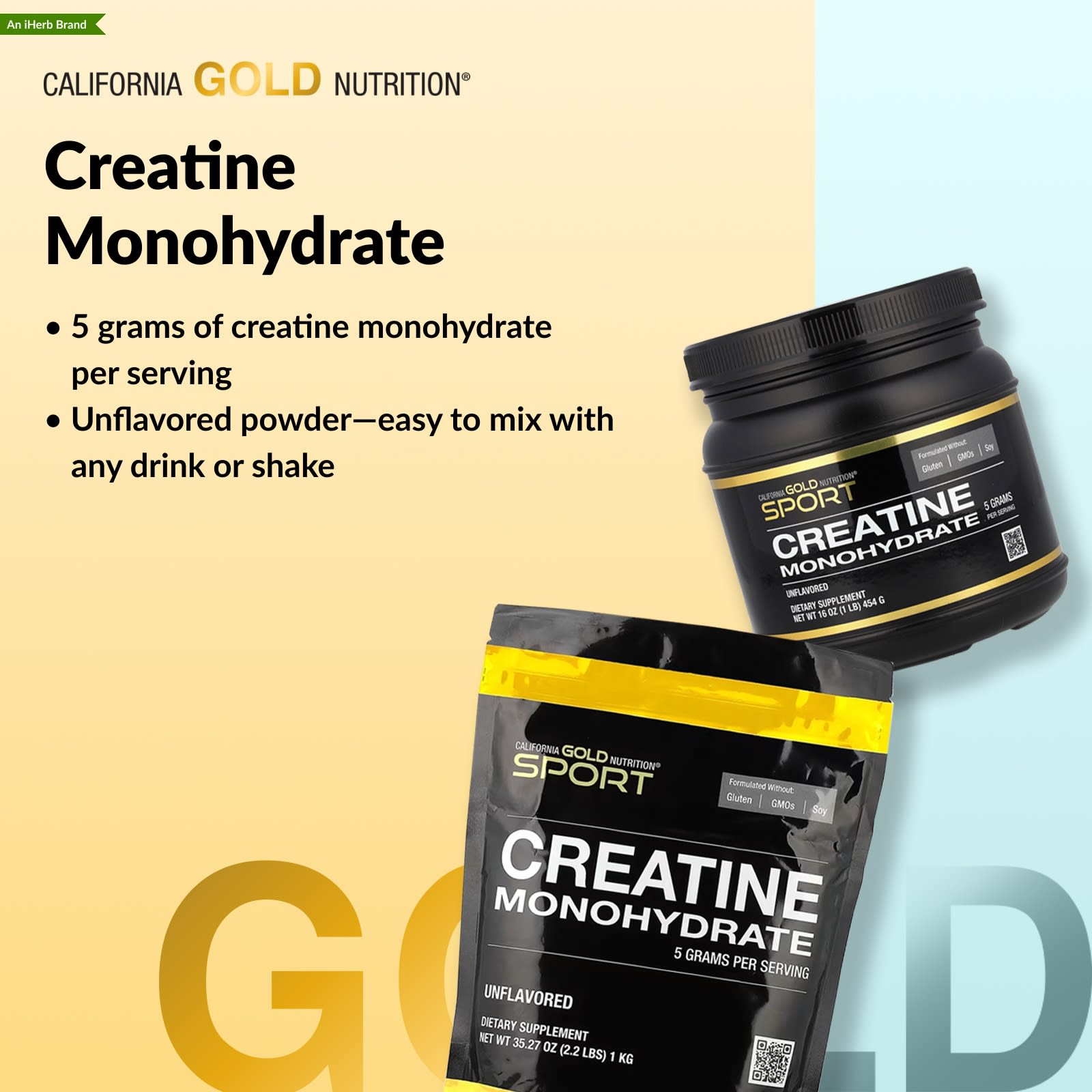 Креатин моногидрат California Gold Nutrition Sport Pure, без вкуса, 454 г — фото 6