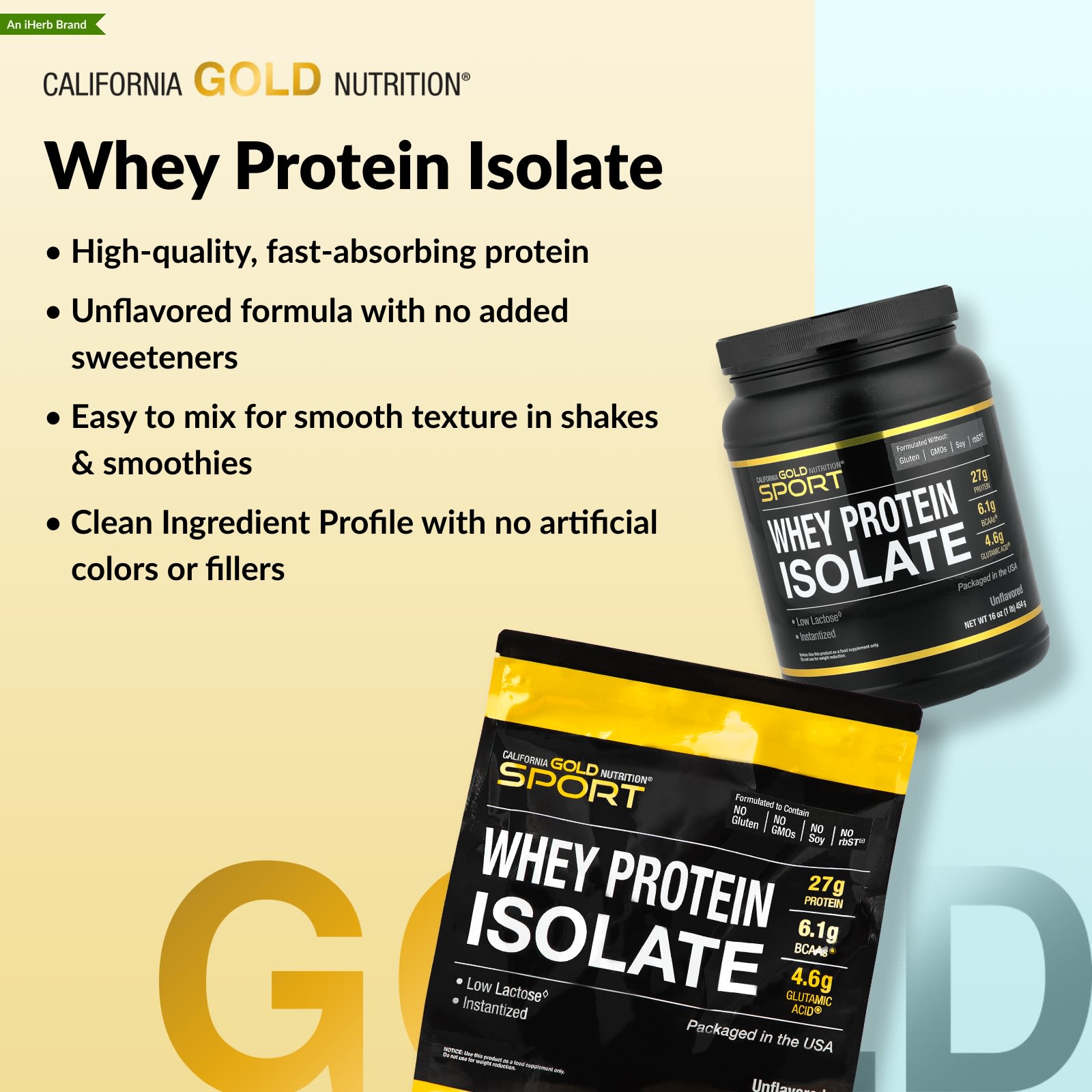 Сывороточный протеин California Gold Nutrition Sport Isolate, без вкуса, 454 г — фото 6