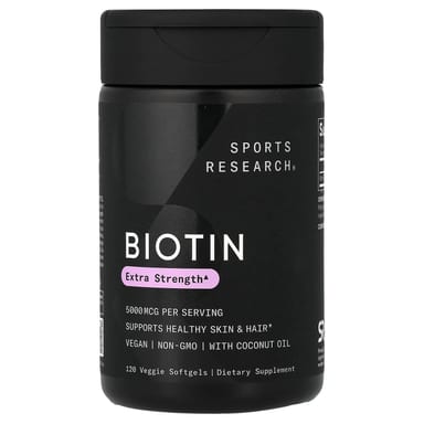 Биотин Sports Research 120 Veggie, 5000 мкг, мягкие капсулы