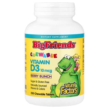 Жевательный витамин D3 Natural Factors Big Friends® Berry Bunch, 10 мкг (400 МЕ), 250 жевательных таблеток