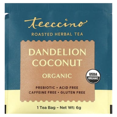 Травяной чай Teeccino Organic Roasted Dandelion 10 Tea Bags, без кофеина, вкус Dandelion Coconut, 60 г, чайные пакетики