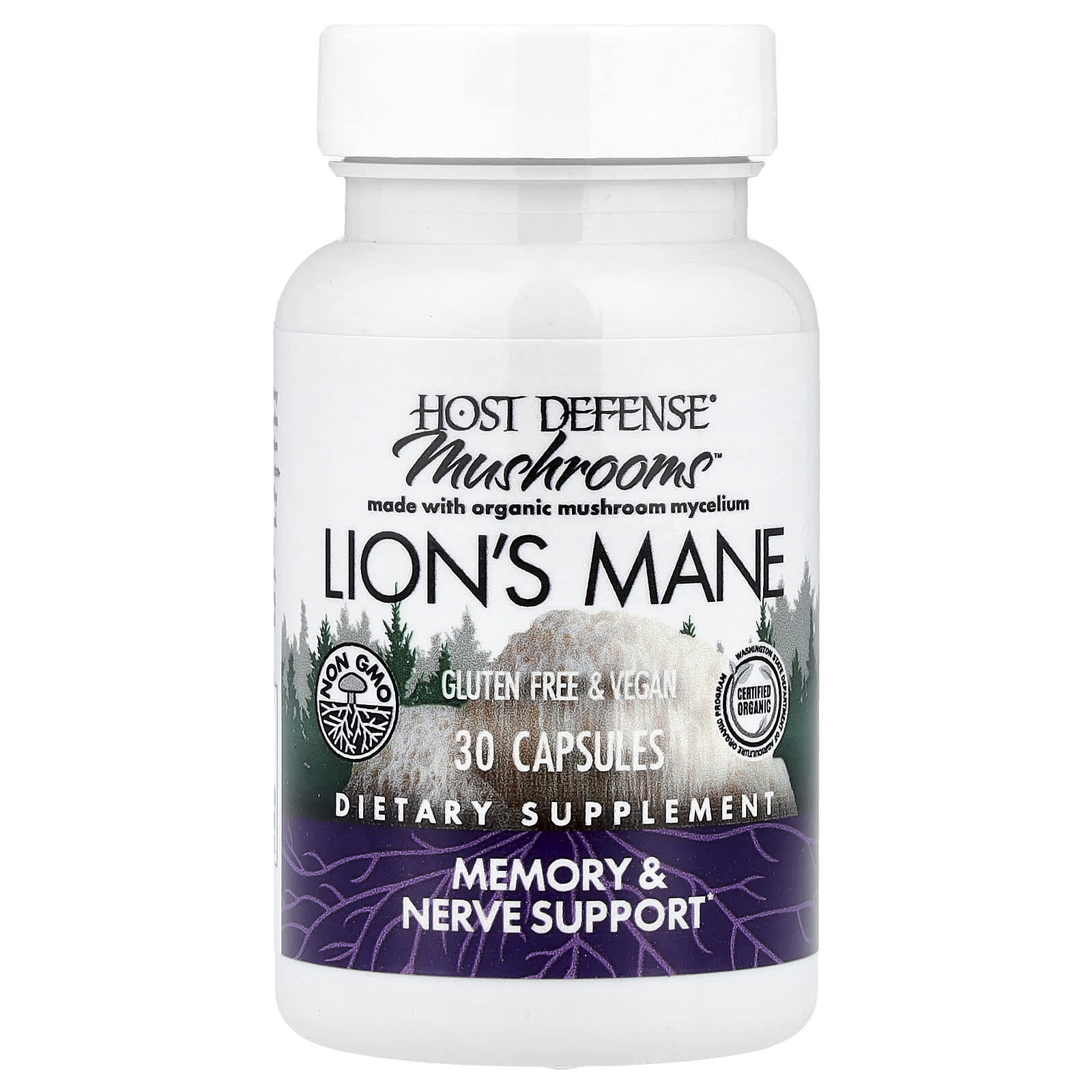 Ежовик гребенчатый Host Defense Mushrooms™, 0.5 г, 30 капсул