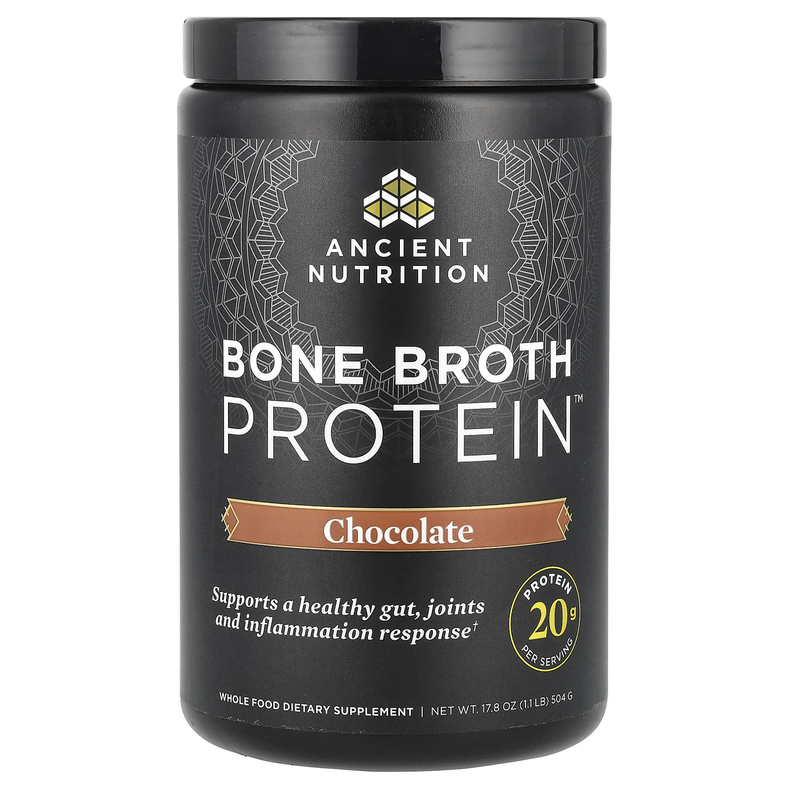 Шоколад Ancient Nutrition Bone Broth Protein™, вкус Chocolate, 504 г, 1.