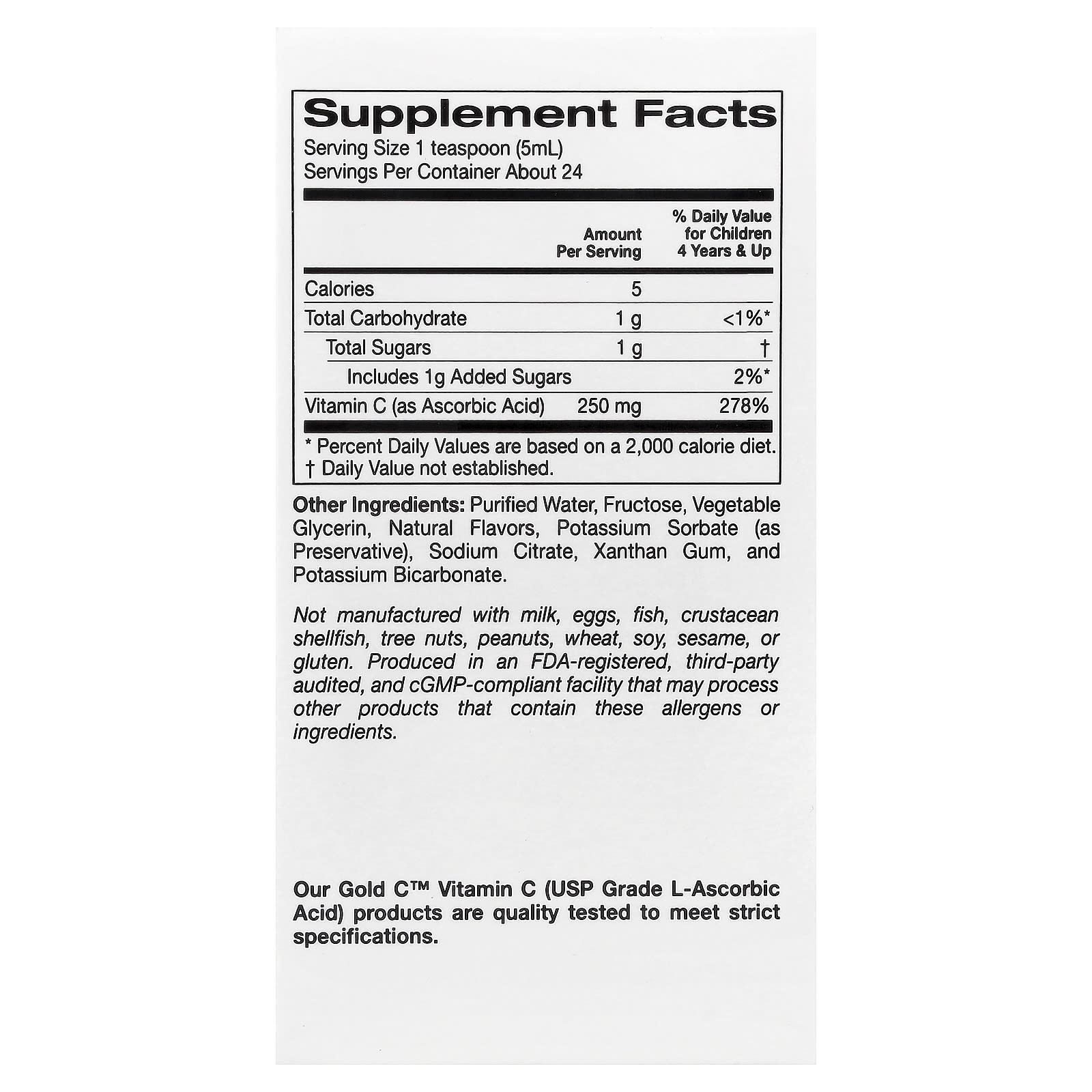 Витамин C California Gold Nutrition Gold C™ Liquid, вкус Orange, 118 мл, жидкая форма — фото 2