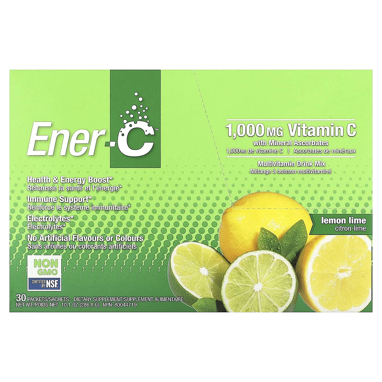 Мультивитамины Ener-C Bubbly Drink Mix Lemon Lime, оттенок 30 Packets, 9.56 г, смесь для напитка — фото 2