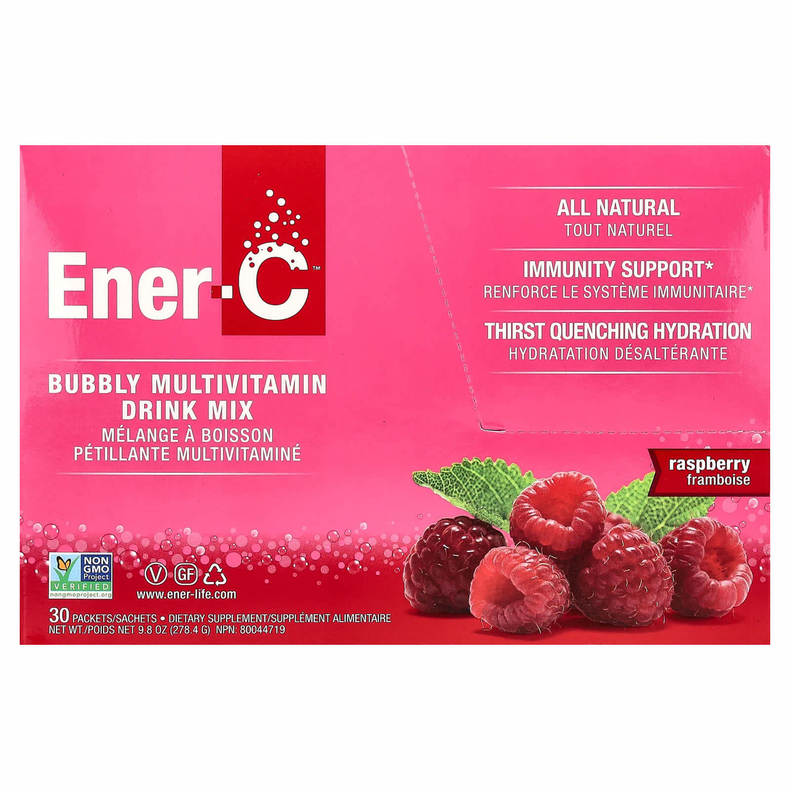 Мультивитамины Ener-C Bubbly Drink Mix Raspberry, оттенок 30 Packets, 9.28 г, смесь для напитка — фото 3