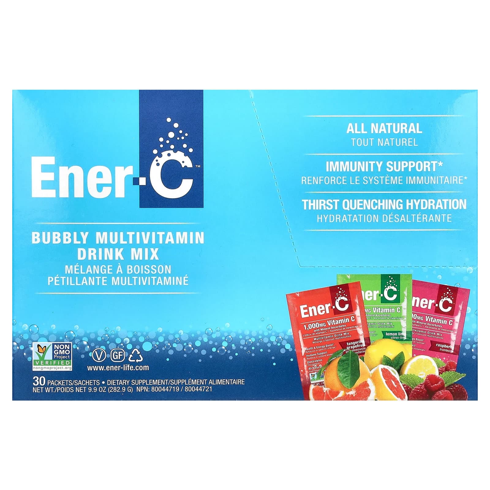 Мультивитамины Ener-C Bubbly Drink Mix Variety Pack, оттенок 30 Packets, 1000 мг, 282.9 г, смесь для напитка — фото 3