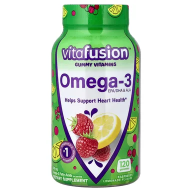 Фото товара: Омега-3 VitaFusion EPA/DHA & ALA Gummies, вкус «малиновый лимонад», 120 жевательных пастилок
