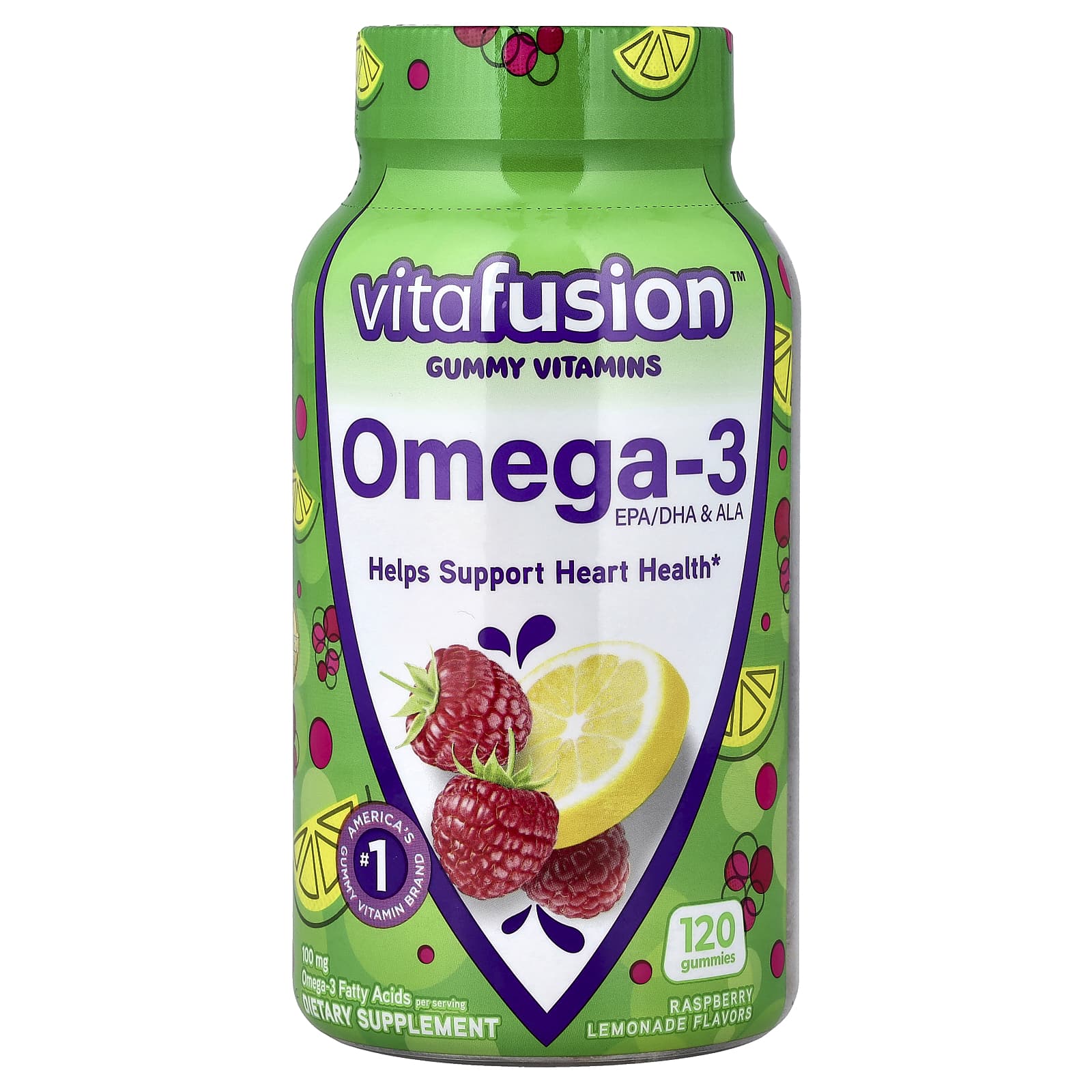 Омега-3 VitaFusion EPA/DHA & ALA Gummies, вкус Raspberry Lemonade, 120 жевательных пастилок