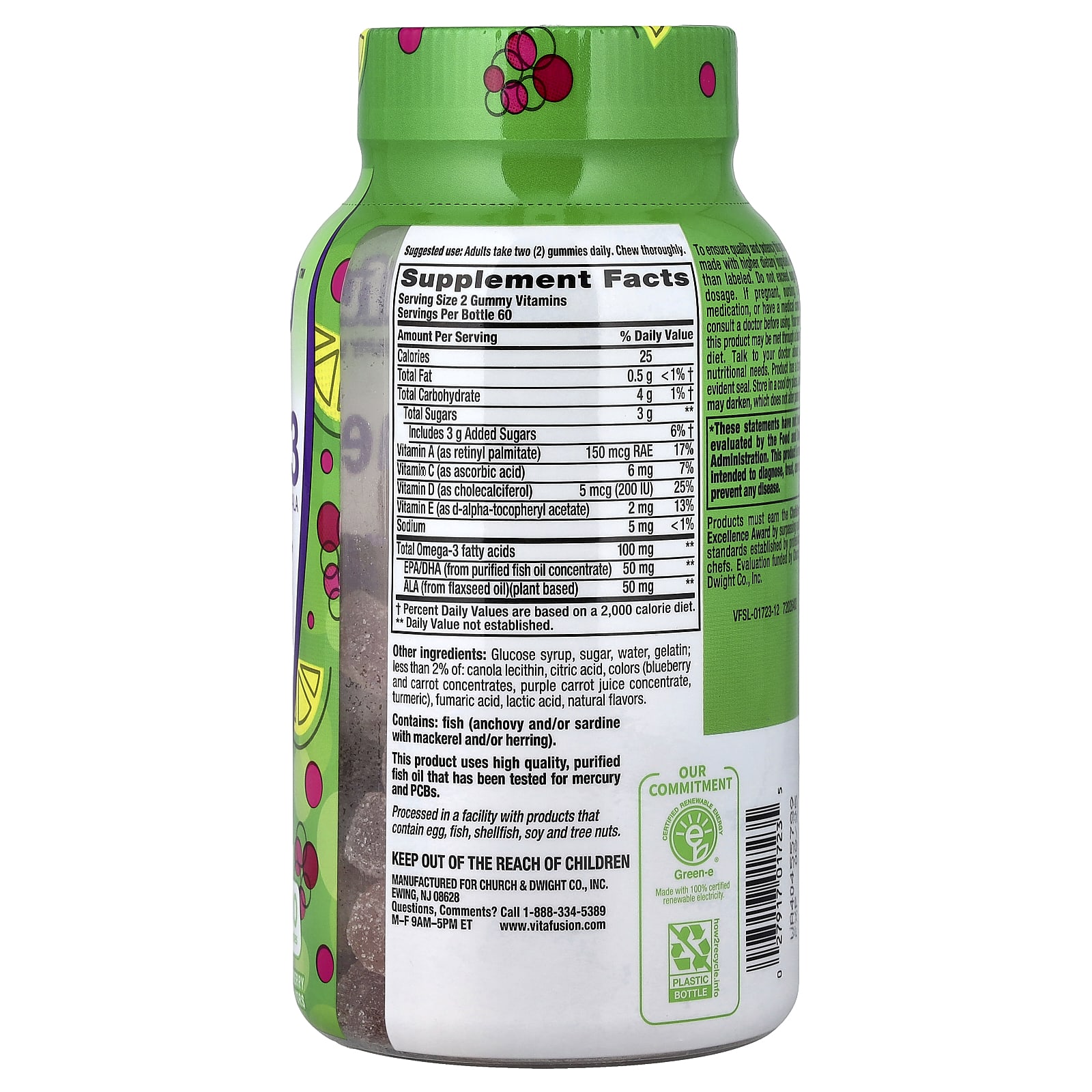 Омега-3 VitaFusion EPA/DHA & ALA Gummies, вкус Raspberry Lemonade, 120 жевательных пастилок — фото 2