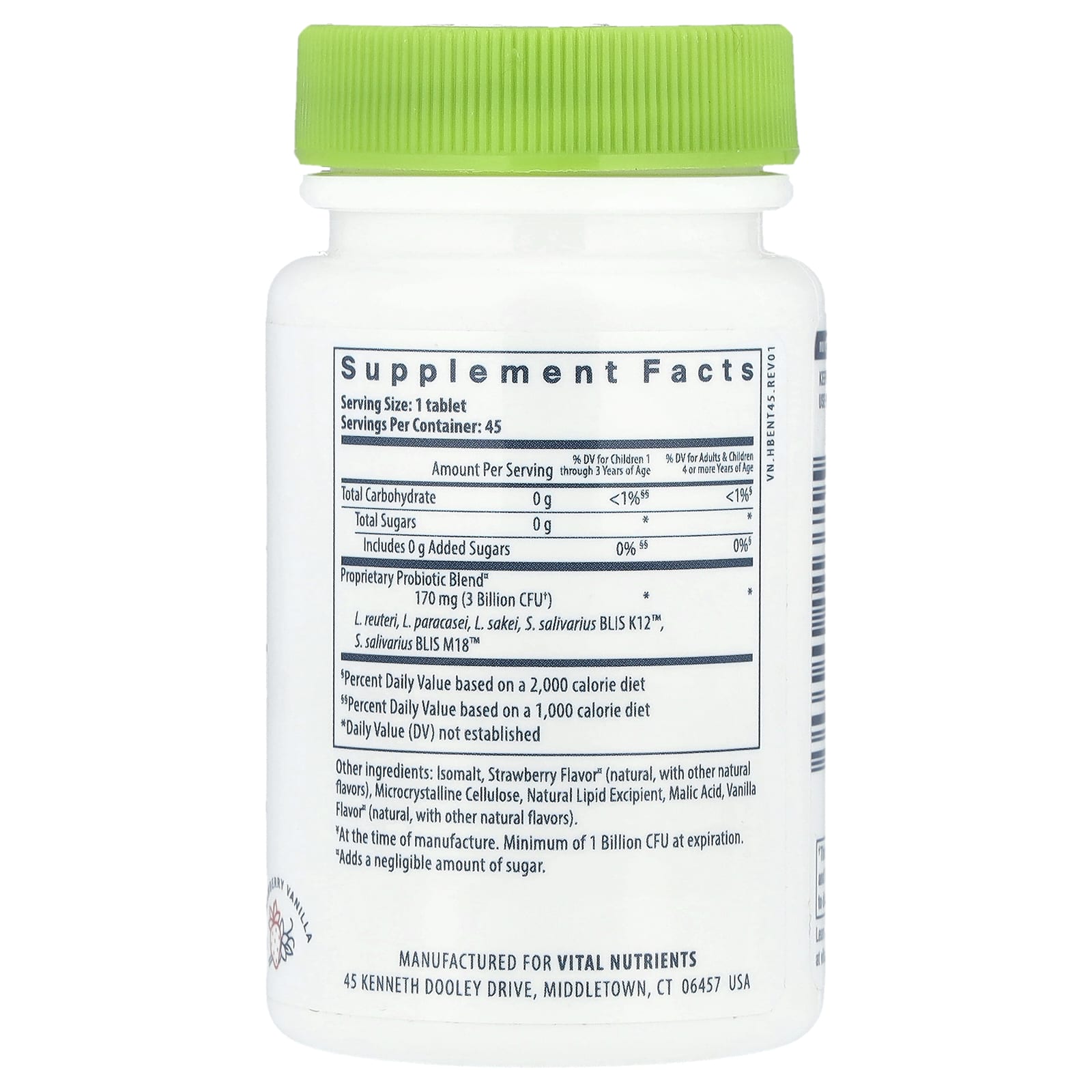 Пробиотик Vital Nutrients Hyperbiotics® Pro-® ENT 45 Vegan Chewable, вкус Strawberry Vanilla — фото 2