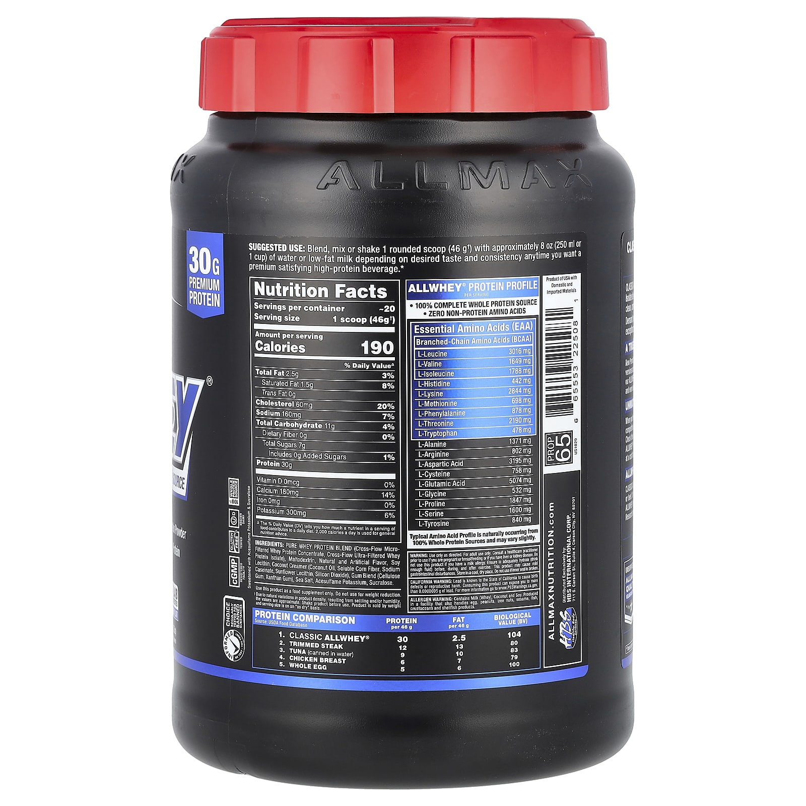 Сывороточный протеин ALLMAX CLASSIC ALLWHEY® 100% Source, вкус Vanilla, 907 г — фото 2