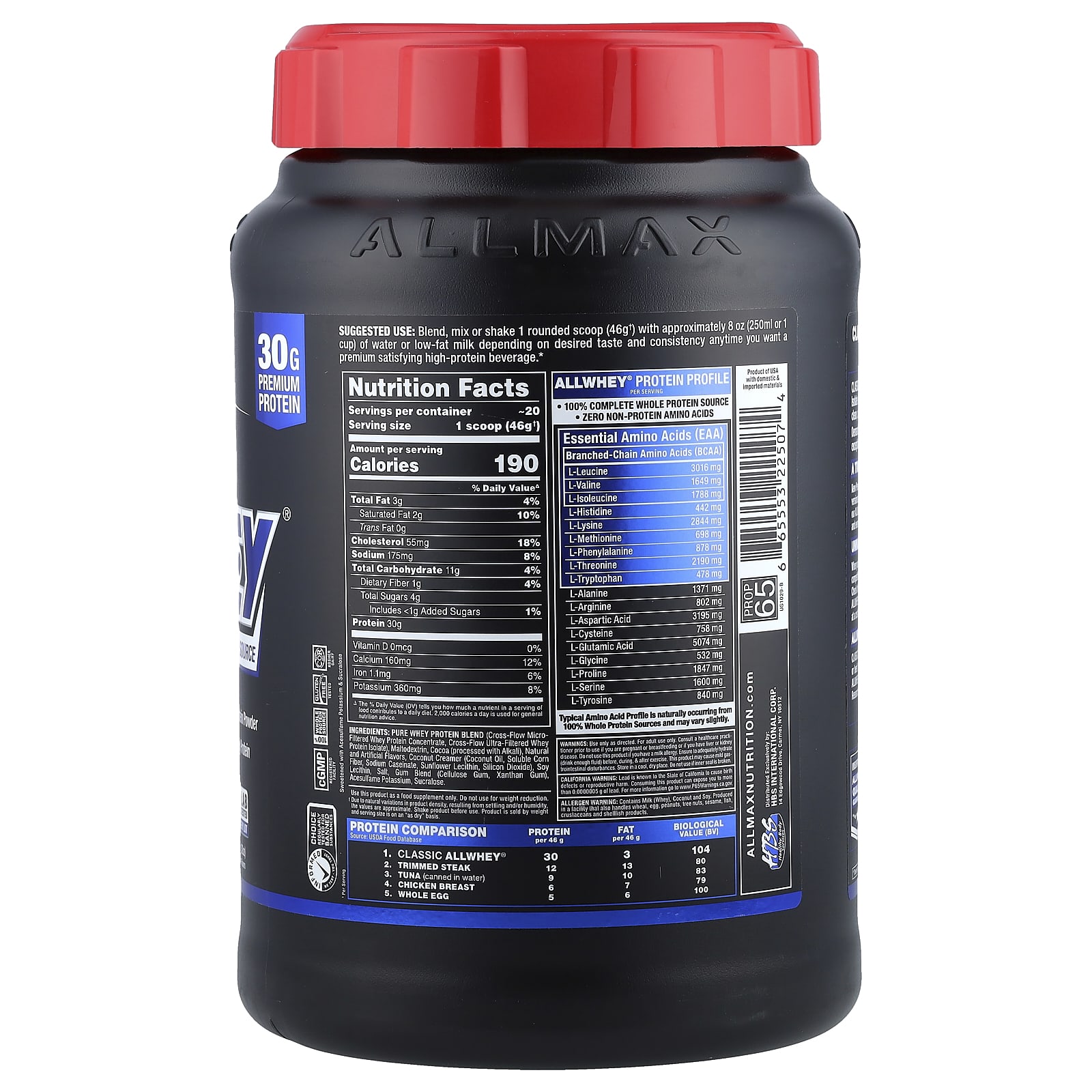 Сывороточный протеин ALLMAX CLASSIC ALLWHEY® 100% Source, вкус Chocolate, 907 г — фото 2