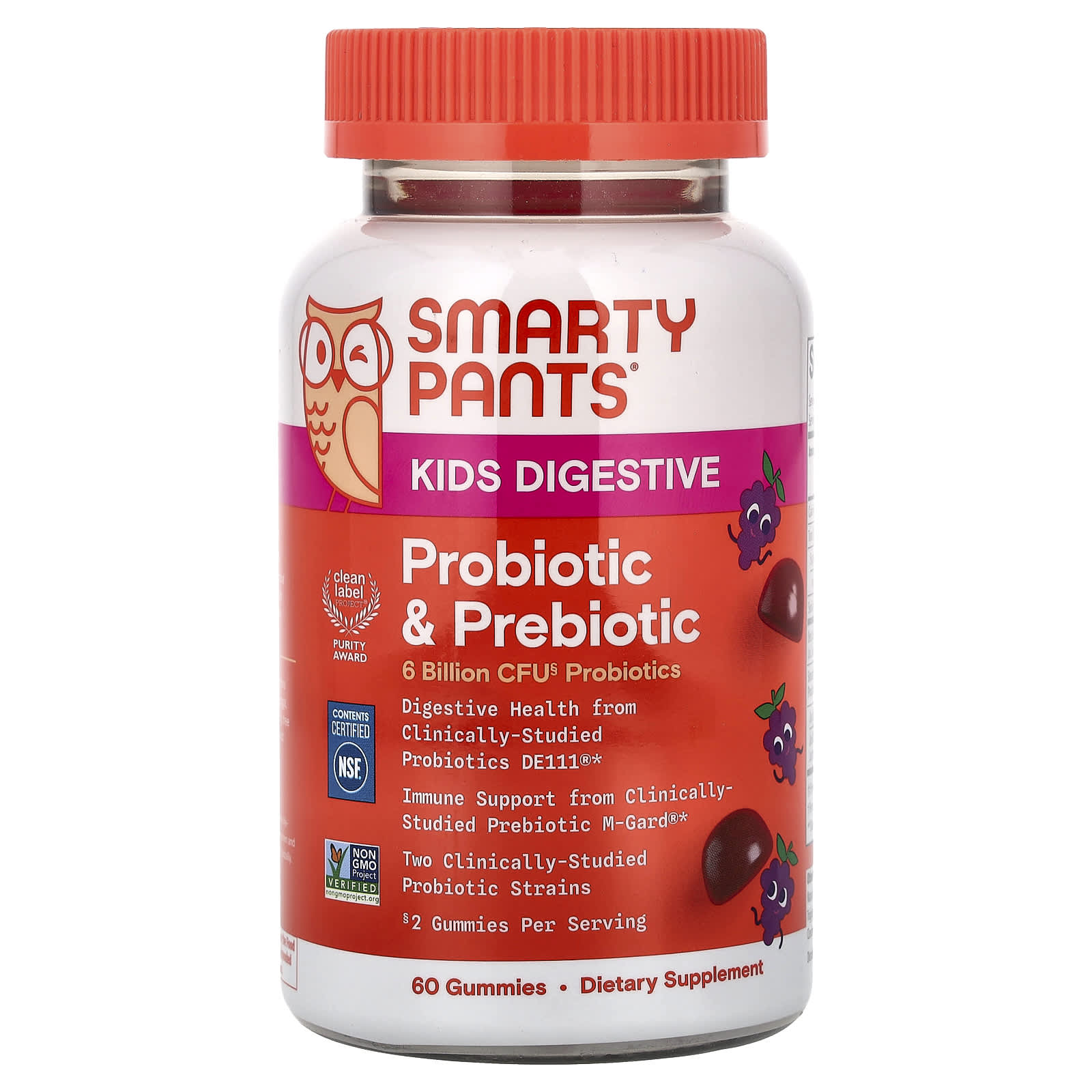 Пребиотик SmartyPants Digestive Probiotic & Gummies, вкус Grape, 60 жевательных пастилок