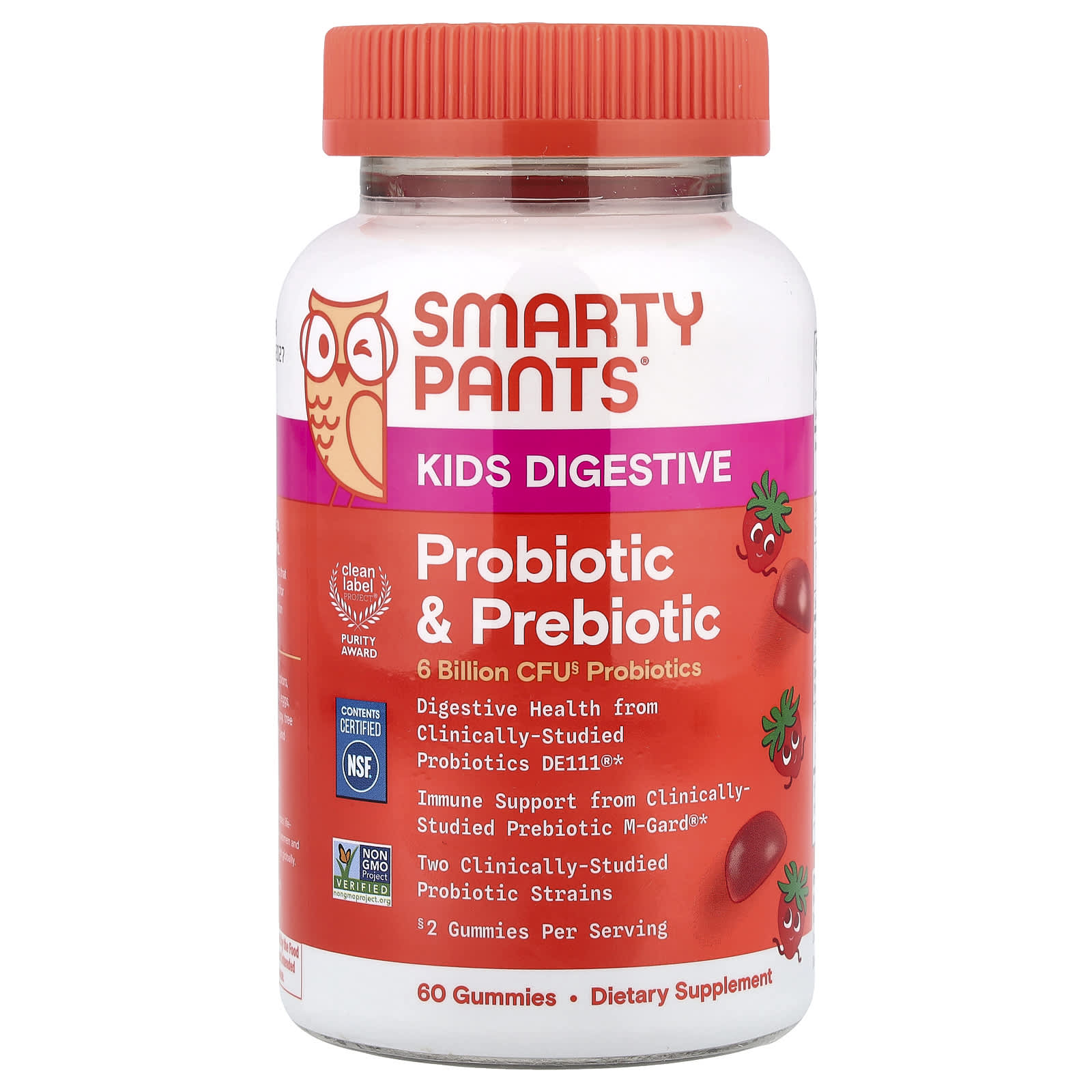 Пребиотик SmartyPants Digestive & Probiotic Gummies Strawberry, 60 жевательных пастилок