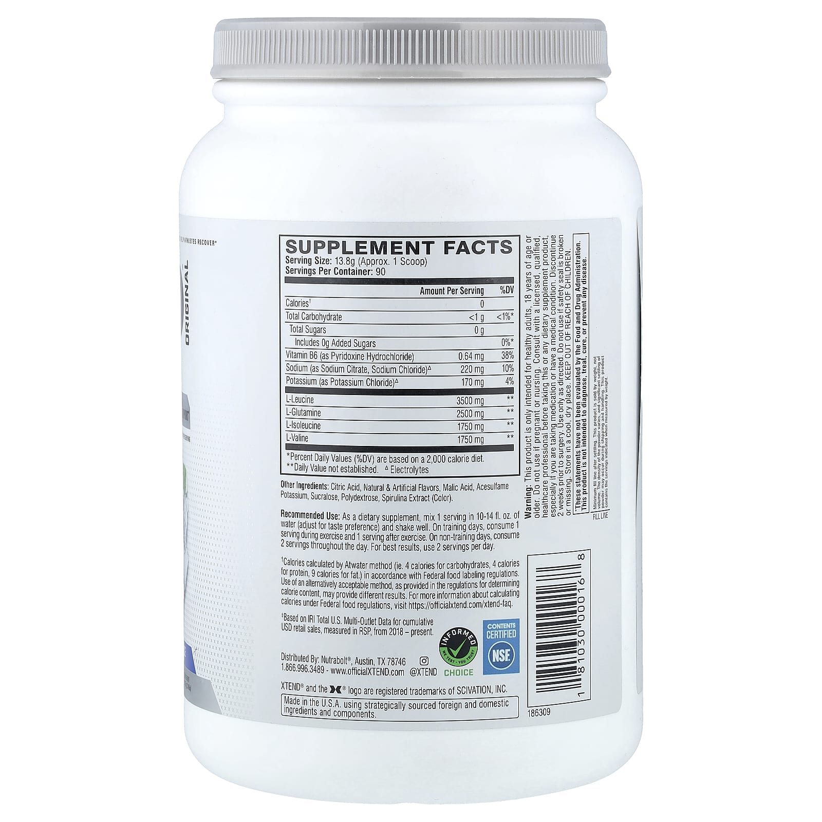 BCAA XTEND, вкус Blue Raspberry Ice, 7 г, 1.242 кг — фото 2