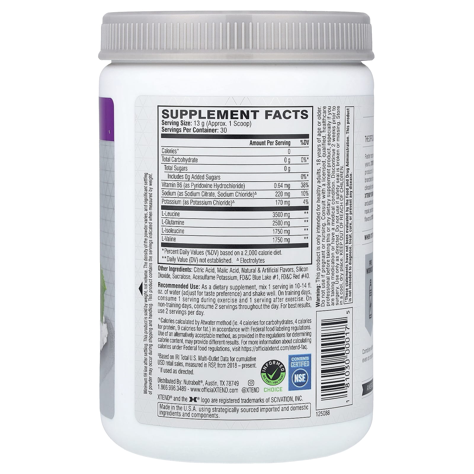 BCAA XTEND, вкус Glacial Grape, 7 г, 390 г