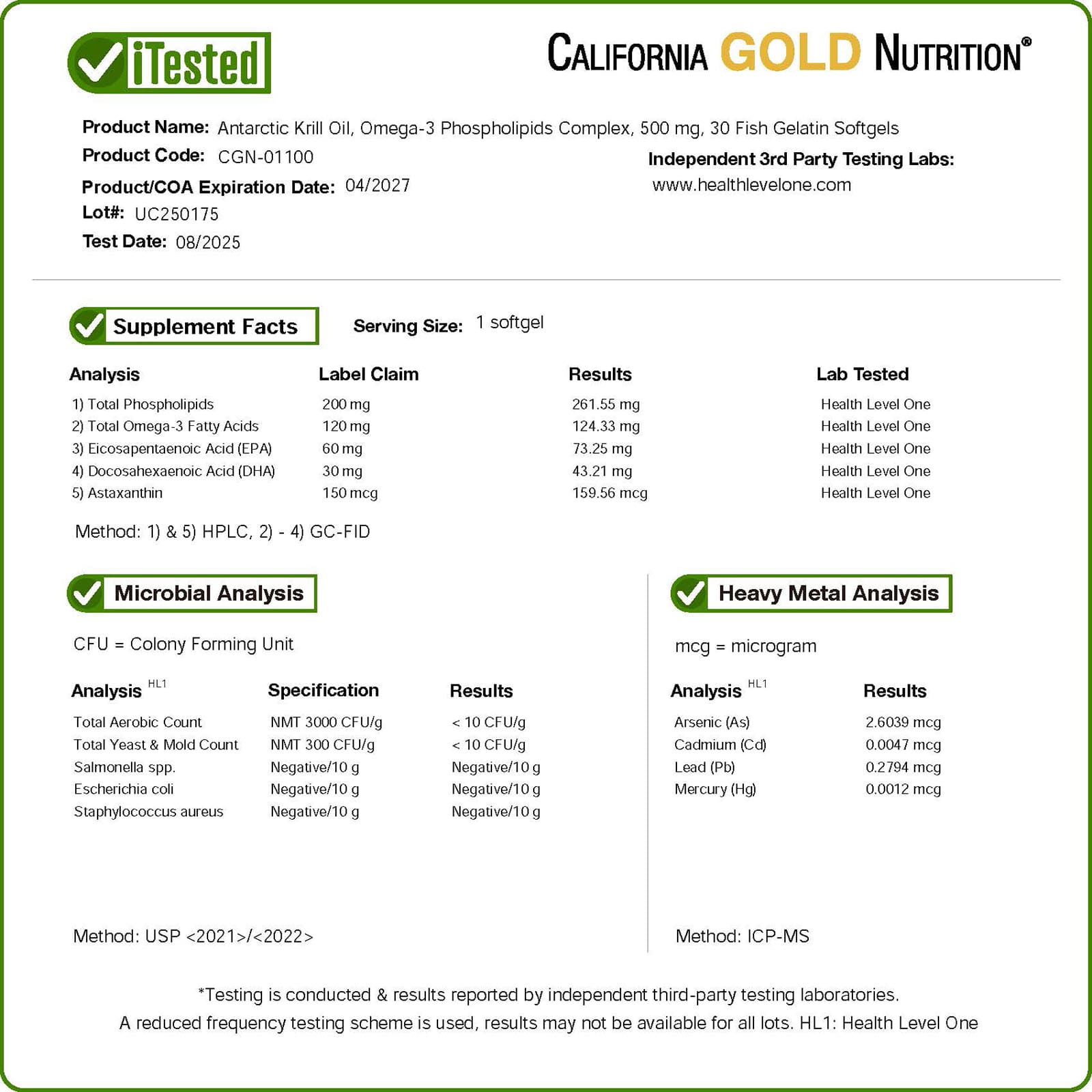 Астаксантин California Gold Nutrition Antarctic Krill Oil Omega-3 Phospholipids Complex with EPA DHA and 30 Fish Gelatin, вкус Natural Strawberry and Lemon, 500 мг, мягкие капсулы — фото 5