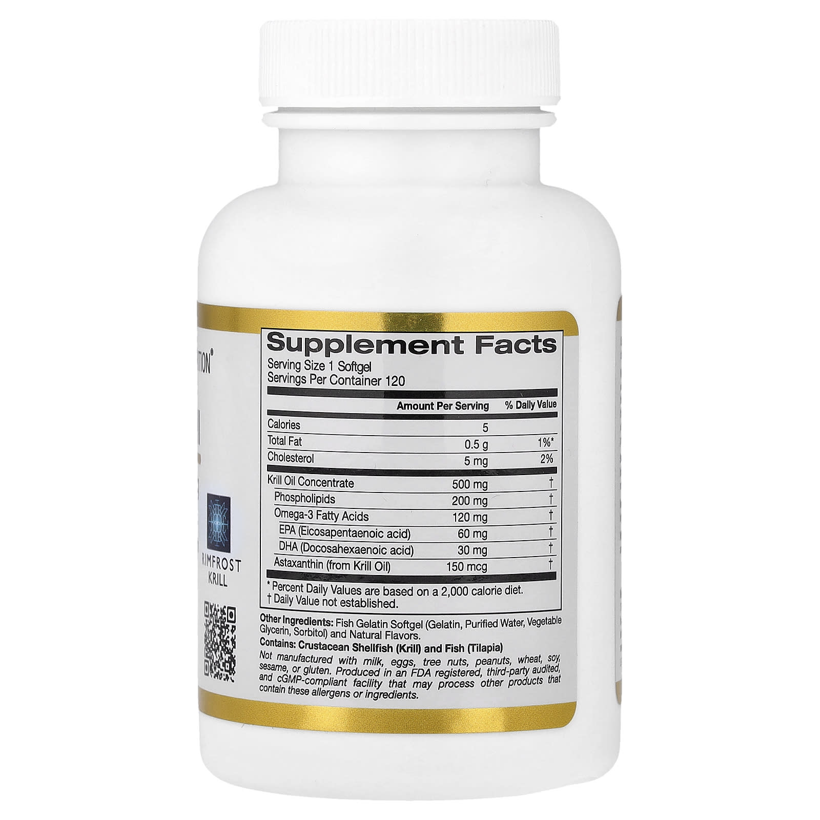 Астаксантин California Gold Nutrition Antarctic Krill Oil Omega-3 Phospholipids Complex with 120 Fish Gelatin, вкус Natural Strawberry and Lemon, 500 мг, мягкие капсулы — фото 2