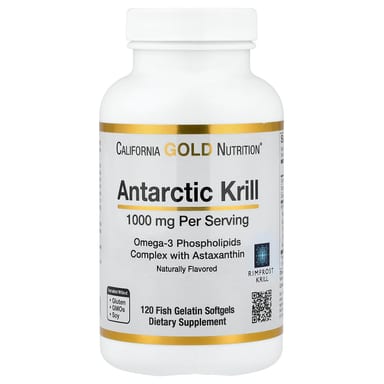 Астаксантин California Gold Nutrition Antarctic Krill Oil Omega-3 Phospholipids Complex with 120 Fish Gelatin, вкус Natural Strawberry and Lemon, мягкие капсулы