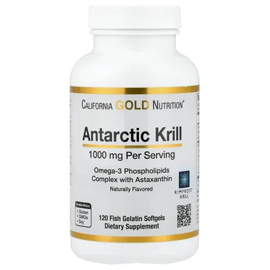 Фото товара: Астаксантин California Gold Nutrition Antarctic Krill Oil Omega-3 Phospholipids Complex with 120 Fish Gelatin, вкус «натуральная клубника и лимон», мягкие капсулы