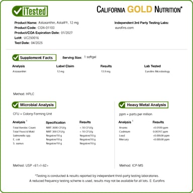 Астаксантин California Gold Nutrition Astalif® Pure Icelandic 30 Veggie, 12 мг, мягкие капсулы