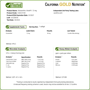 Астаксантин California Gold Nutrition Astalif® Pure Icelandic 120 Veggie, 12 мг, мягкие капсулы