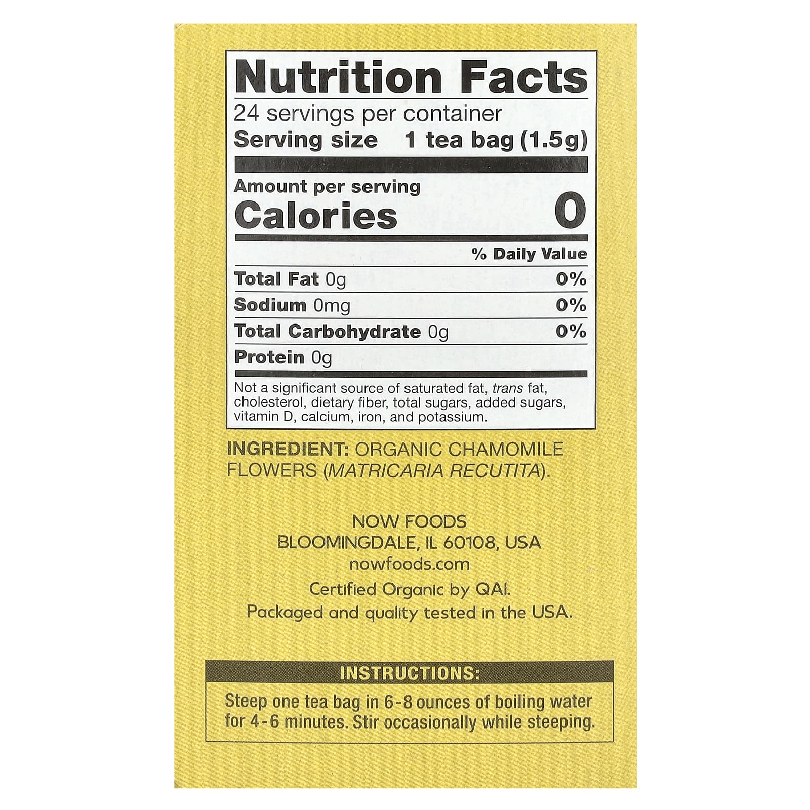 Чайные пакетики NOW Foods Organic Chamomile Tea 24, без кофеина, 36 г — фото 2