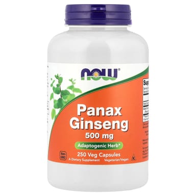 Женьшень NOW Foods Panax, 500 мг, 250 растительных капсул