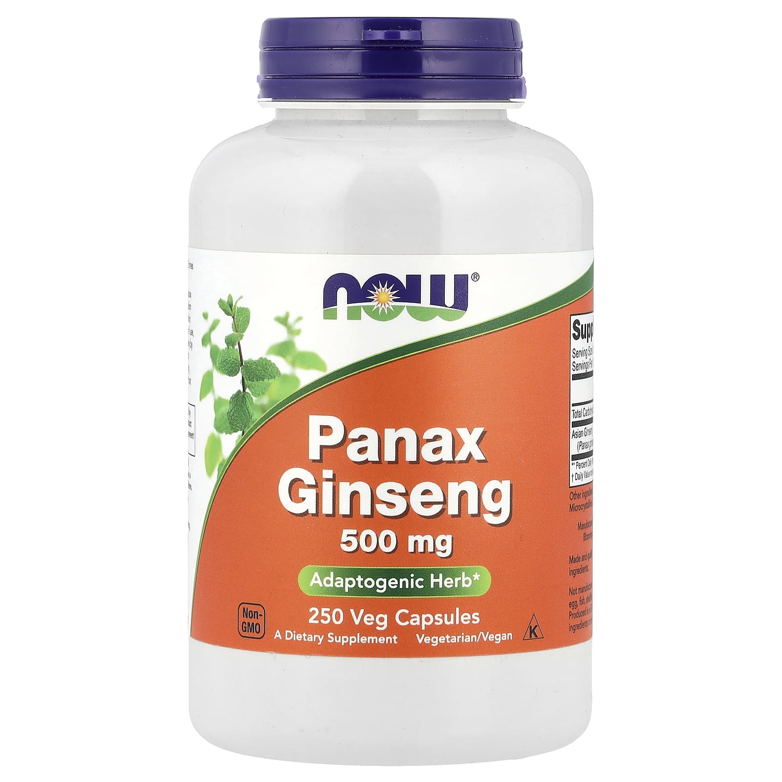 Женьшень NOW Foods Panax, 500 мг, 250 растительных капсул