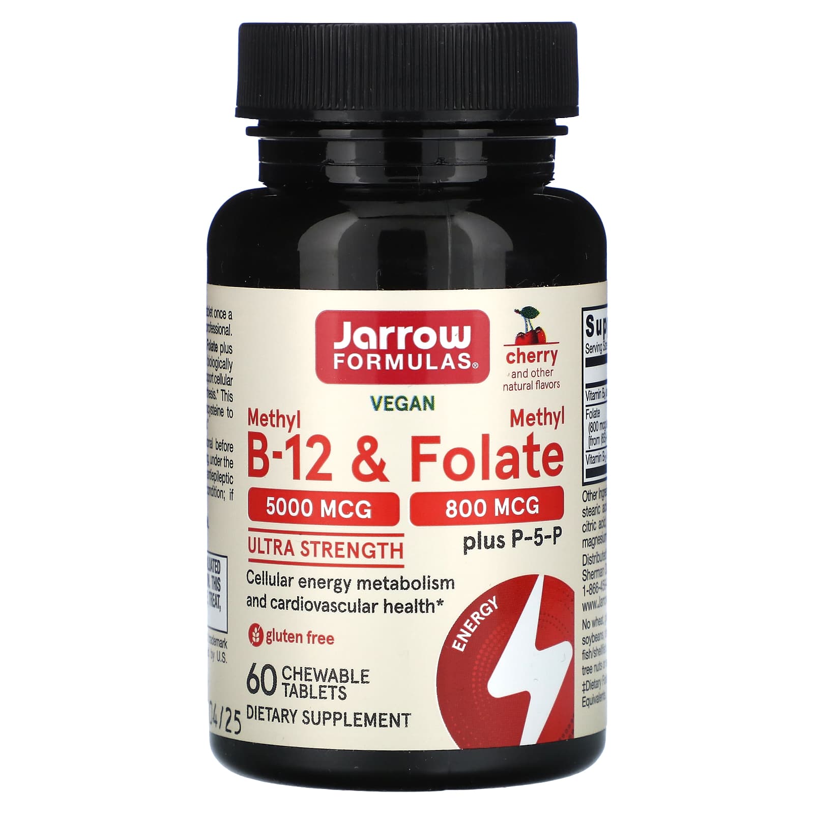 Метил B12 Jarrow Formulas Vegan Methyl & Methyl Folate Ultra Strength, вкус Cherry, 60 жевательных таблеток — фото 6