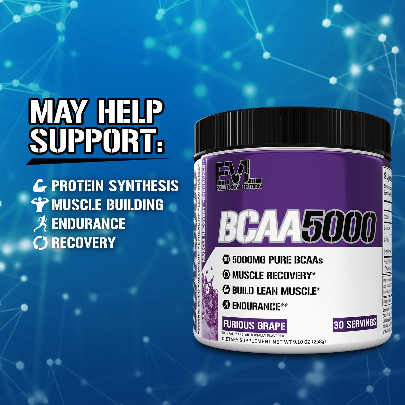 BCAA 5000 EVLution Nutrition, Furious Grape, 258 г — фото 3
