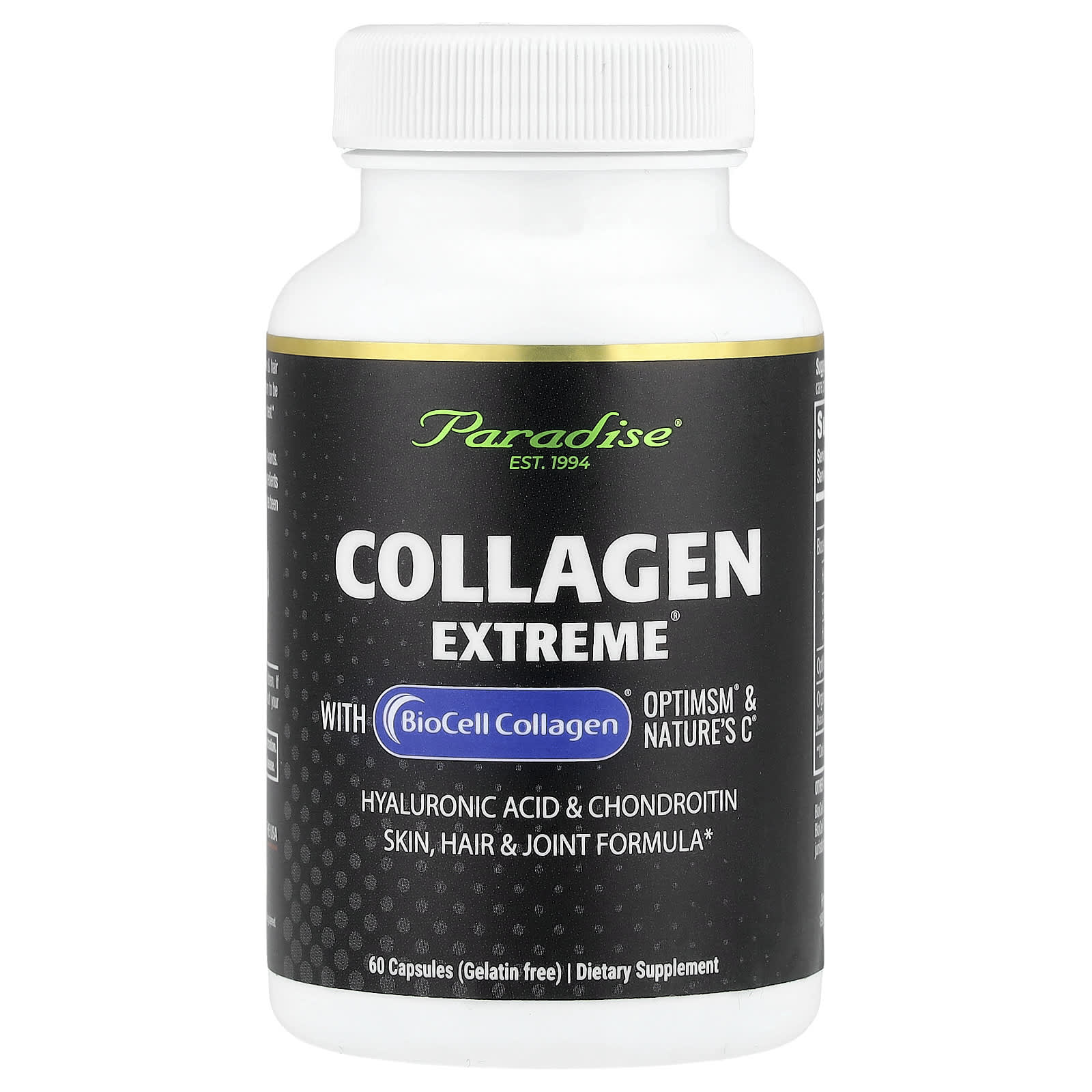 Коллаген Paradise Herbs Extreme® with BioCell® OptiMSM® & Nature's C®, 60 капсул