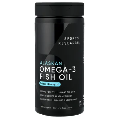 Фото товара: Рыбий жир Sports Research Alaskan Omega-3 Triple Strength, 180 мягких капсул