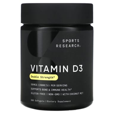Витамин D3 Sports Research, 50 мкг (2000 МЕ), 360 мягких капсул