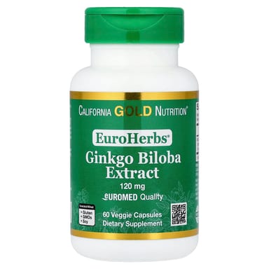 Гинкго билоба California Gold Nutrition EuroHerbs™ Extract Euromed Quality, 120 мг, 60 растительных капсул
