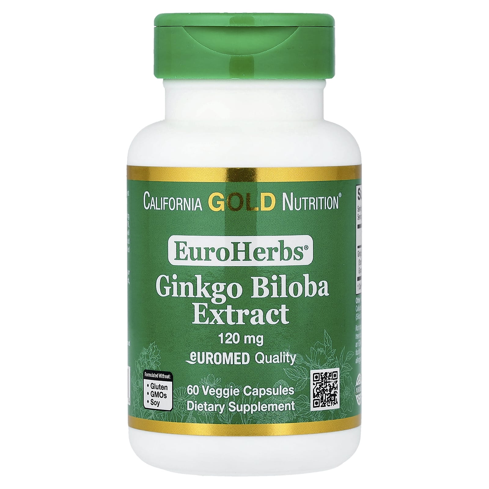 Гинкго билоба California Gold Nutrition EuroHerbs™ Extract Euromed Quality, 120 мг, 60 растительных капсул — фото 2
